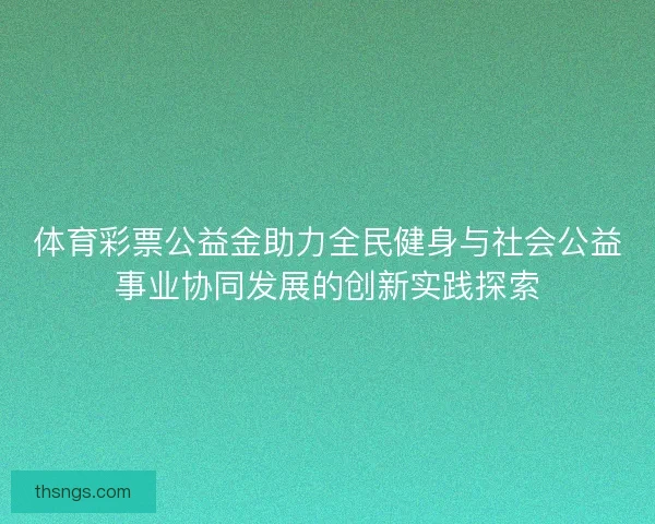 体育彩票公益金助力全民健身与社会公益事业协同发展的创新实践探索