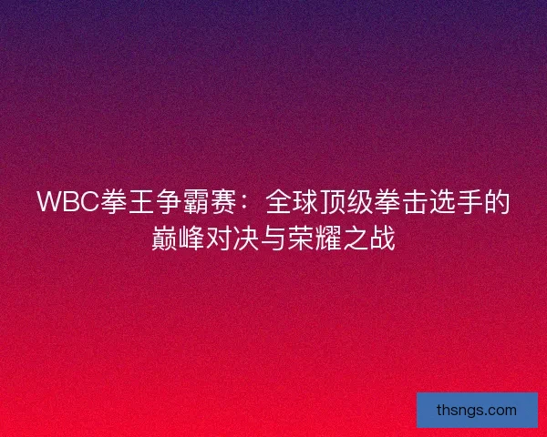WBC拳王争霸赛：全球顶级拳击选手的巅峰对决与荣耀之战